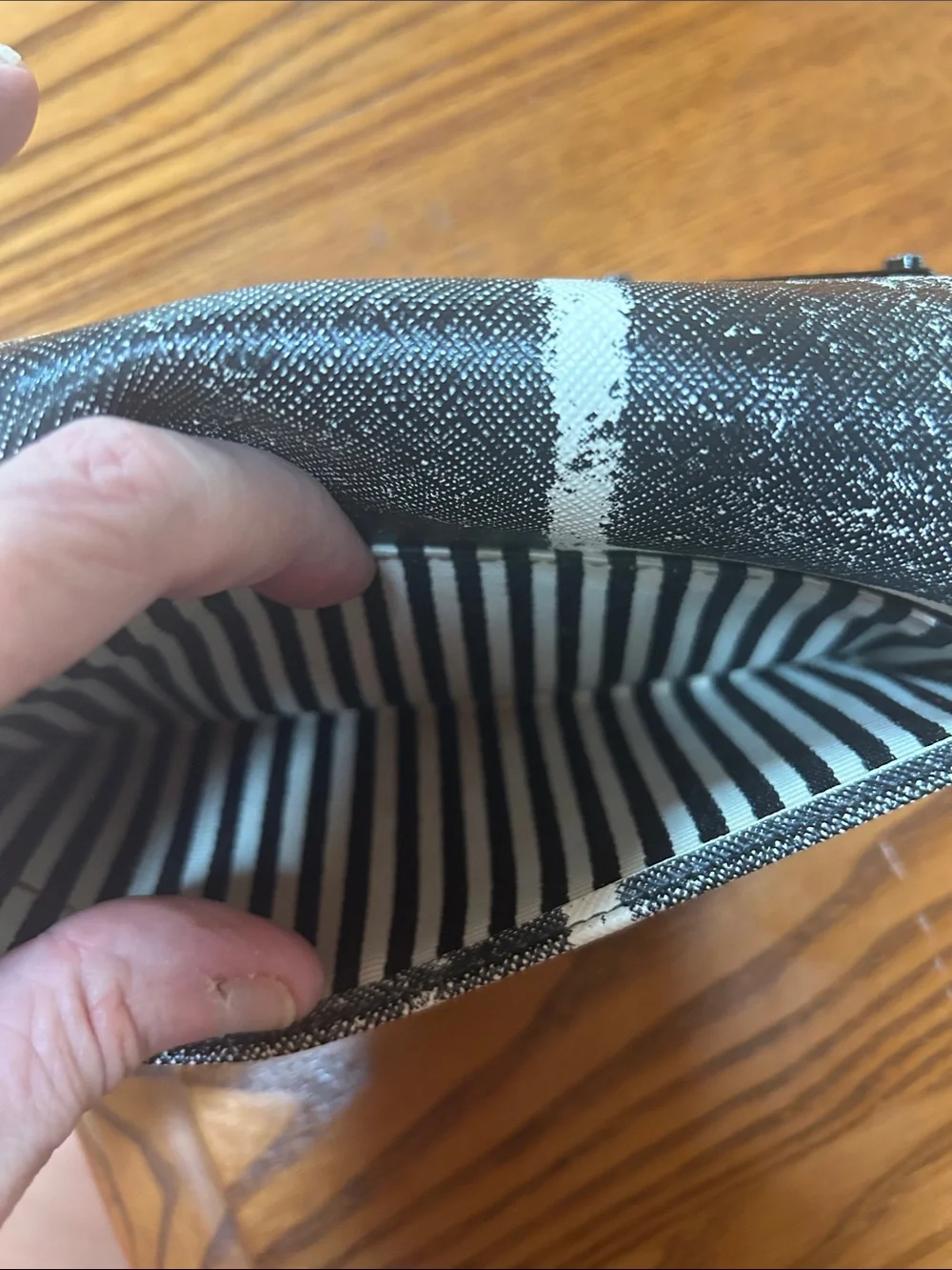 L.A.M.B. Black and White Graphic Wallet with Silver-tone Ribbon Chain